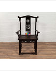 Chinese Elmwood Dark Patina Dengguayi Scholar's Lamp Armchair with Pierced Splat-4. Asian & Chinese Furniture, Art, Antiques, Vintage Home Décor for sale at FEA Home
