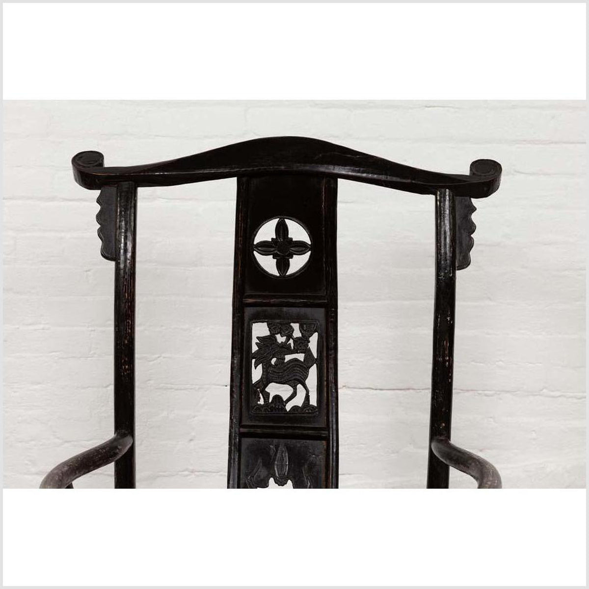 Chinese Elmwood Dark Patina Dengguayi Scholar's Lamp Armchair with Pierced Splat-8. Asian & Chinese Furniture, Art, Antiques, Vintage Home Décor for sale at FEA Home