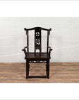 Chinese Elmwood Dark Patina Dengguayi Scholar's Lamp Armchair with Pierced Splat-2. Asian & Chinese Furniture, Art, Antiques, Vintage Home Décor for sale at FEA Home