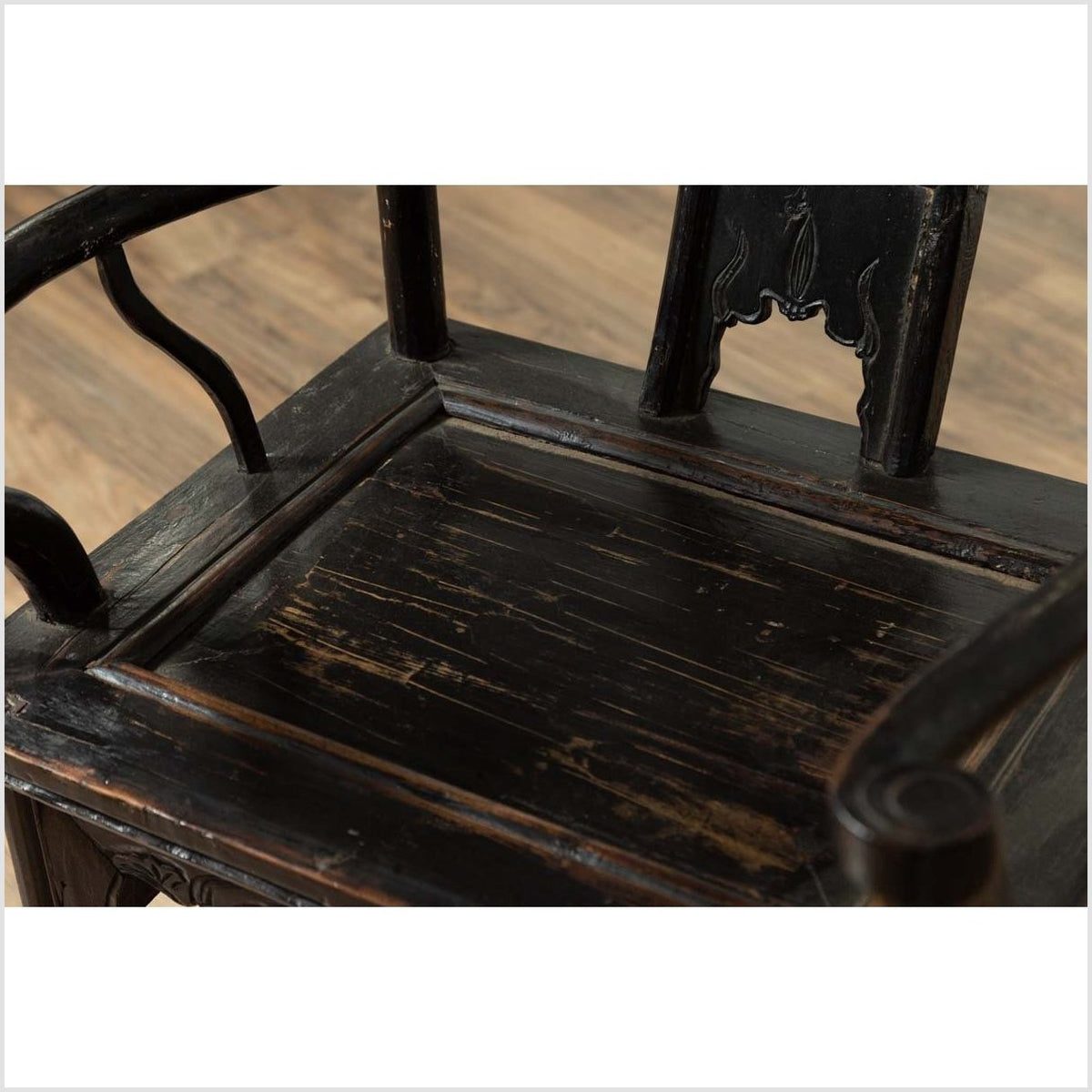 Chinese Elmwood Dark Patina Dengguayi Scholar's Lamp Armchair with Pierced Splat-12. Asian & Chinese Furniture, Art, Antiques, Vintage Home Décor for sale at FEA Home
