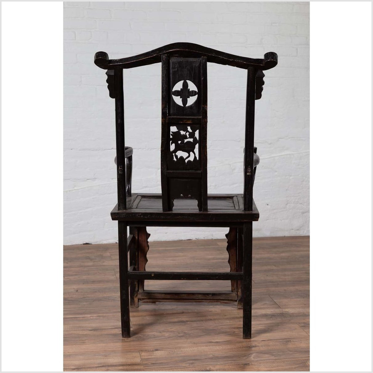 Chinese Elmwood Dark Patina Dengguayi Scholar's Lamp Armchair with Pierced Splat-19. Asian & Chinese Furniture, Art, Antiques, Vintage Home Décor for sale at FEA Home