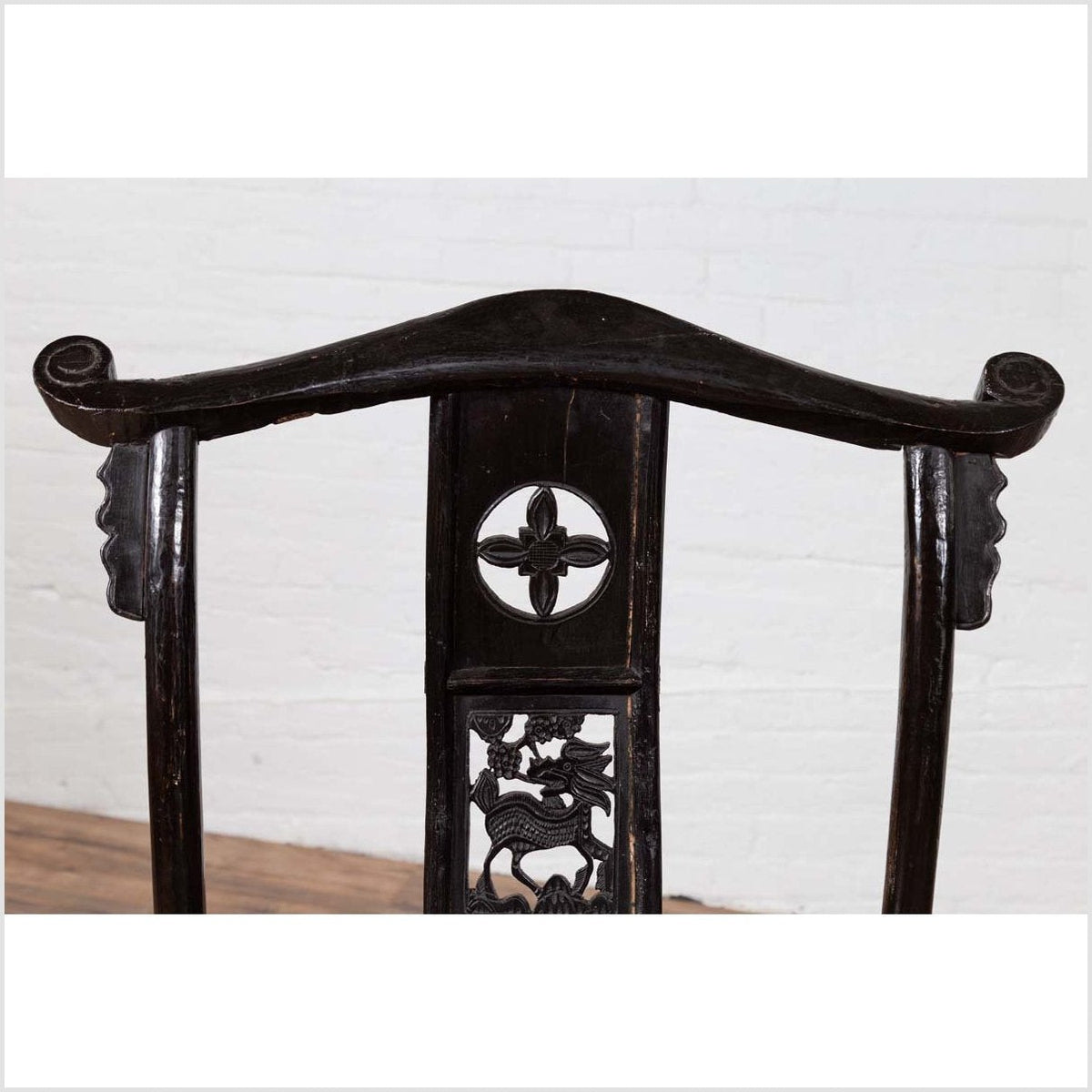 Chinese Elmwood Dark Patina Dengguayi Scholar's Lamp Armchair with Pierced Splat-6. Asian & Chinese Furniture, Art, Antiques, Vintage Home Décor for sale at FEA Home