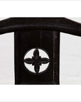 Close-up of dark elmwood panel with carved circular floral motif, 19th century Chinese Dengguayi Scholar's Chair.