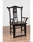 Chinese Elmwood Dark Patina Dengguayi Scholar's Lamp Armchair with Pierced Splat-2. Asian & Chinese Furniture, Art, Antiques, Vintage Home Décor for sale at FEA Home