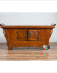 Chinese Elmwood Two-Door Low Kang Cabinet with Everted Flanges and Scrolls-4. Asian & Chinese Furniture, Art, Antiques, Vintage Home Décor for sale at FEA Home