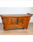 Chinese Elmwood Two-Door Low Kang Cabinet with Everted Flanges and Scrolls-5. Asian & Chinese Furniture, Art, Antiques, Vintage Home Décor for sale at FEA Home