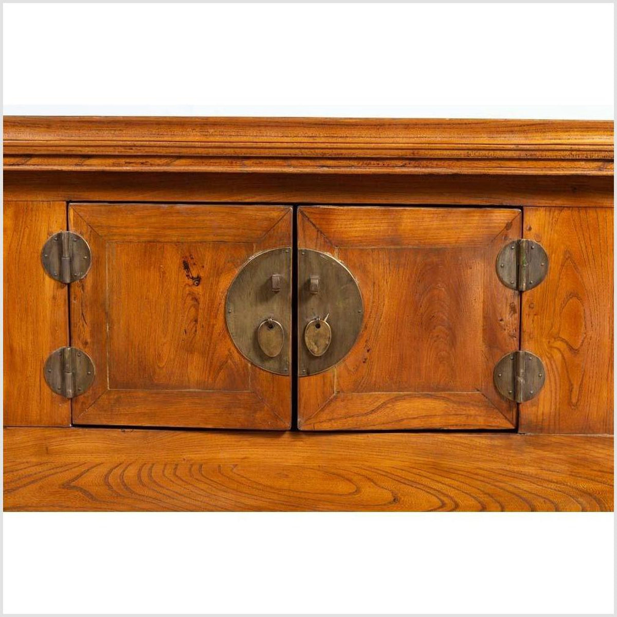 Chinese Elmwood Two-Door Low Kang Cabinet with Everted Flanges and Scrolls-9. Asian & Chinese Furniture, Art, Antiques, Vintage Home Décor for sale at FEA Home