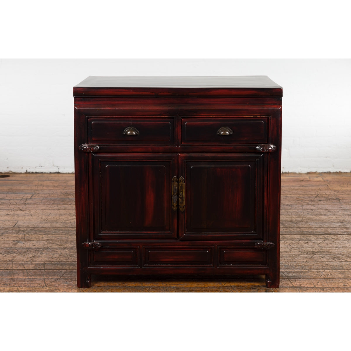 Chinese Late Qing Dynasty 1900s Side Cabinet with Reddish Black Lacquer-17. Asian & Chinese Furniture, Art, Antiques, Vintage Home Décor for sale at FEA Home