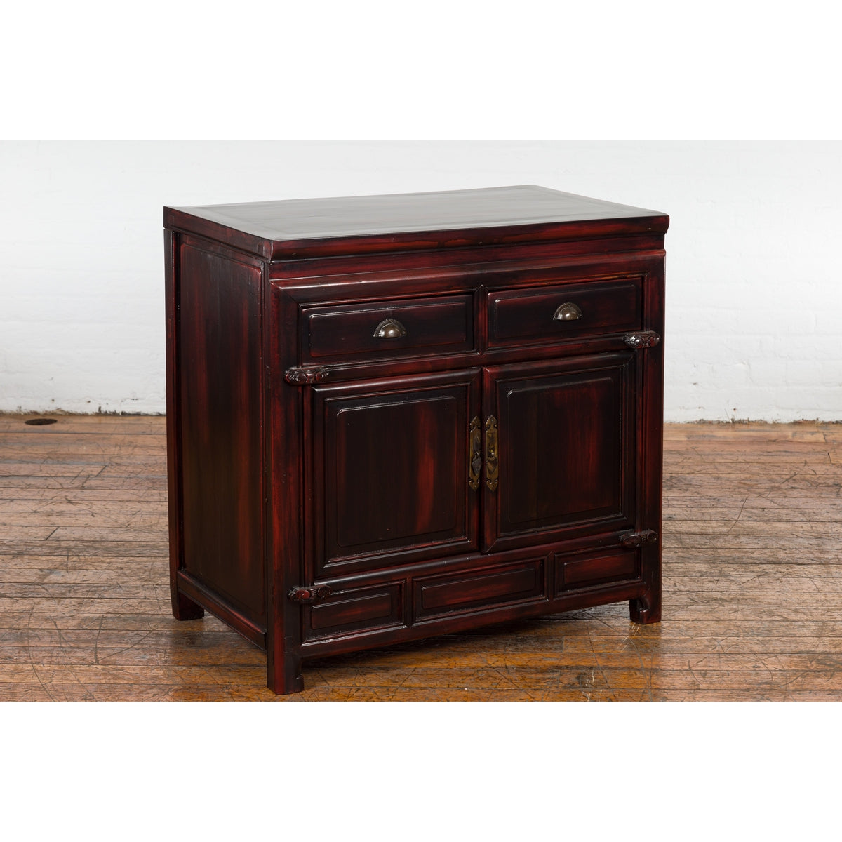 Chinese Late Qing Dynasty 1900s Side Cabinet with Reddish Black Lacquer-2. Asian & Chinese Furniture, Art, Antiques, Vintage Home Décor for sale at FEA Home