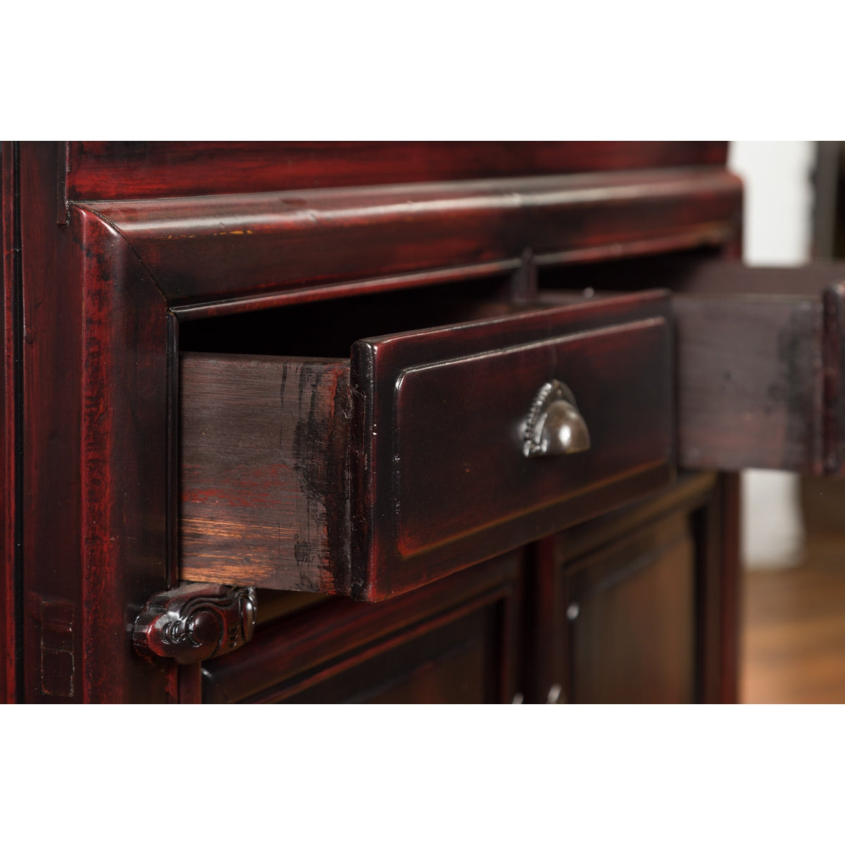 Chinese Late Qing Dynasty 1900s Side Cabinet with Reddish Black Lacquer-5. Asian & Chinese Furniture, Art, Antiques, Vintage Home Décor for sale at FEA Home