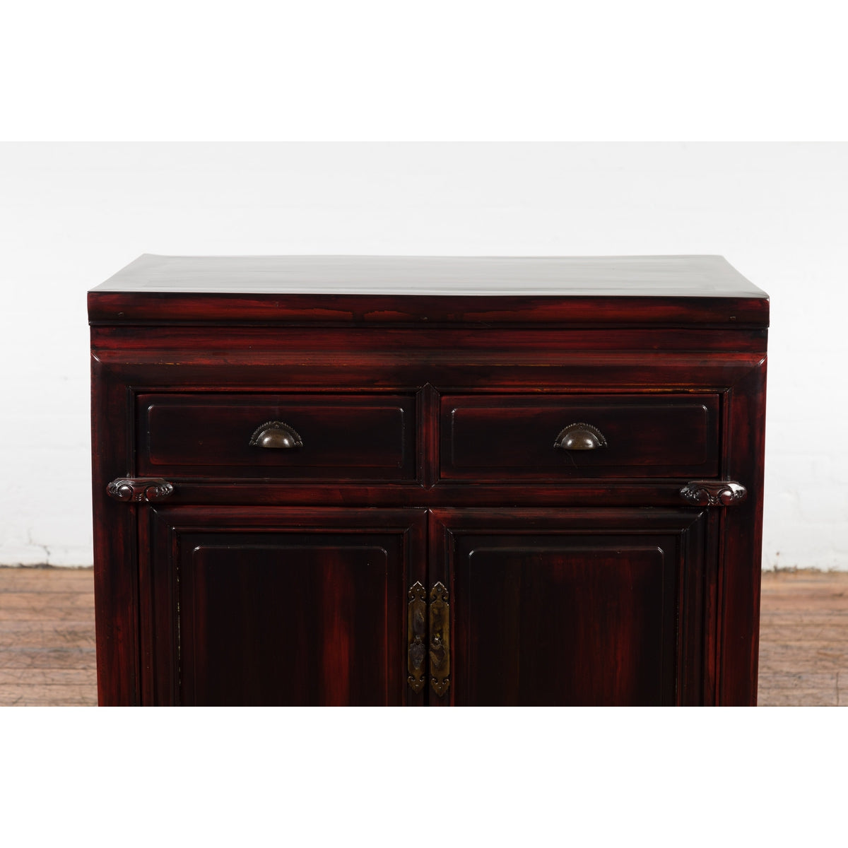 Chinese Late Qing Dynasty 1900s Side Cabinet with Reddish Black Lacquer-6. Asian & Chinese Furniture, Art, Antiques, Vintage Home Décor for sale at FEA Home