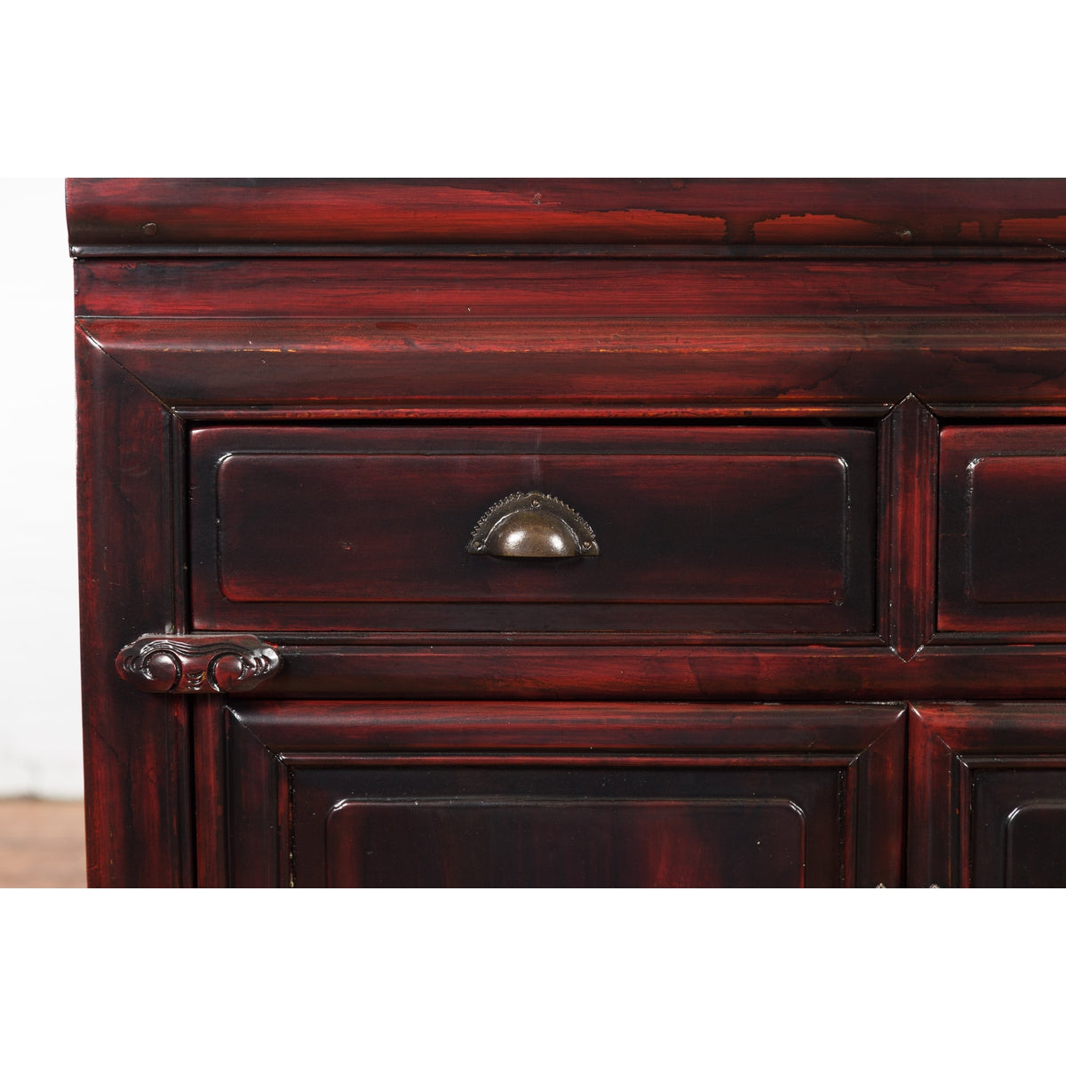 Chinese Late Qing Dynasty 1900s Side Cabinet with Reddish Black Lacquer-8. Asian & Chinese Furniture, Art, Antiques, Vintage Home Décor for sale at FEA Home