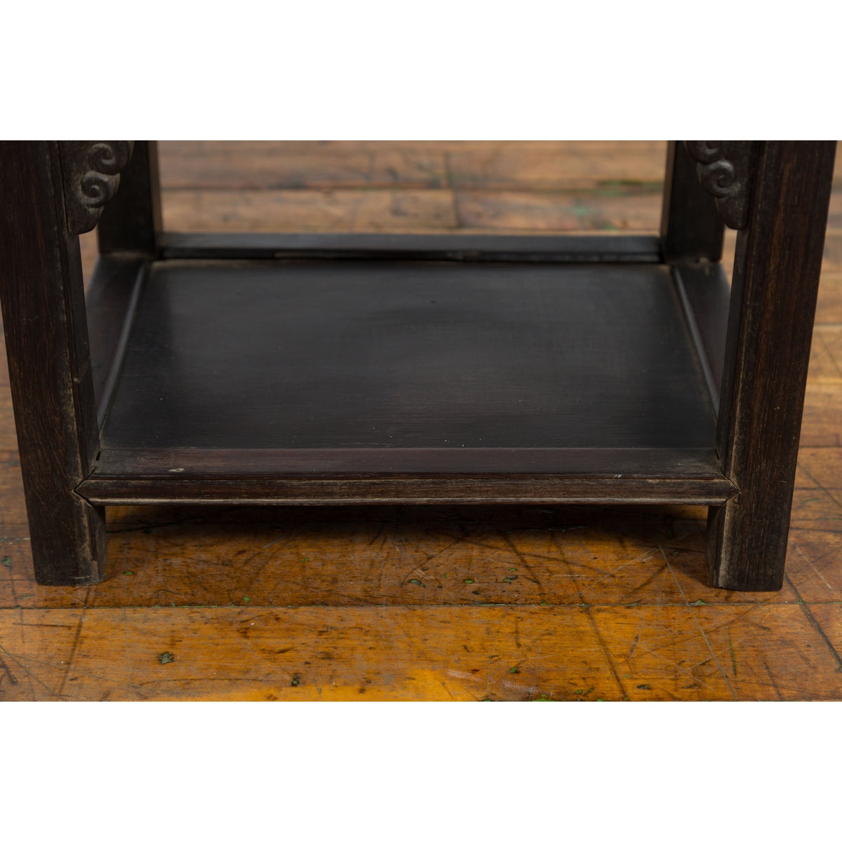 Chinese Late Qing Dynasty 1900s Stool with Cloud-Carved Apron and Lower Shelf-10. Asian & Chinese Furniture, Art, Antiques, Vintage Home Décor for sale at FEA Home