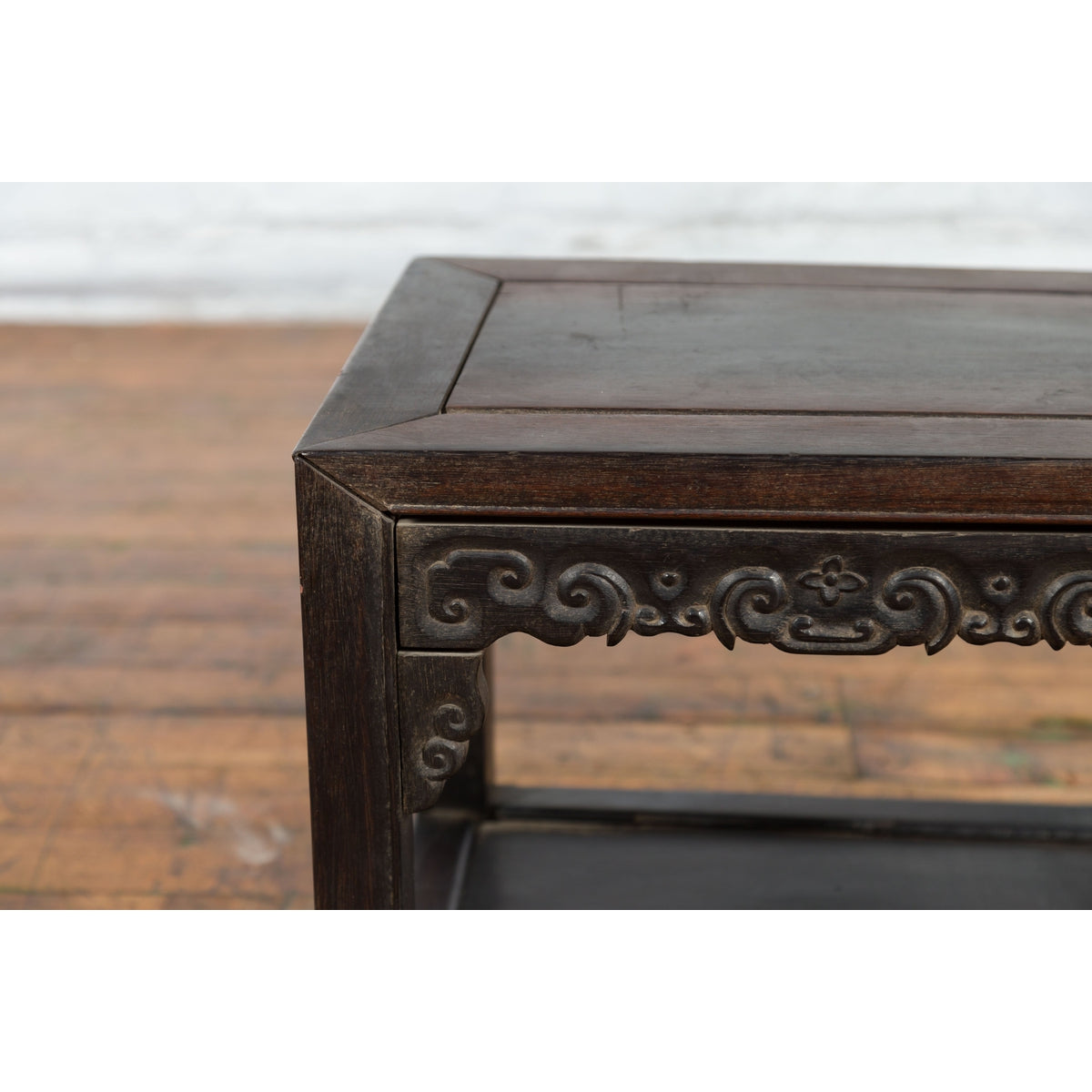 Chinese Late Qing Dynasty 1900s Stool with Cloud-Carved Apron and Lower Shelf-11. Asian & Chinese Furniture, Art, Antiques, Vintage Home Décor for sale at FEA Home