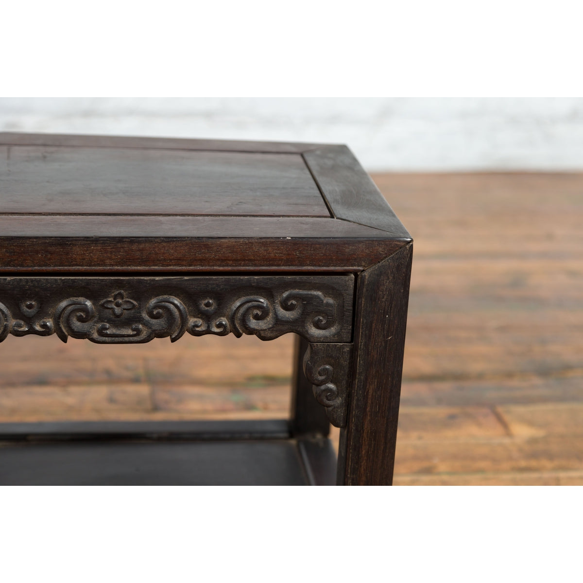 Chinese Late Qing Dynasty 1900s Stool with Cloud-Carved Apron and Lower Shelf-12. Asian & Chinese Furniture, Art, Antiques, Vintage Home Décor for sale at FEA Home