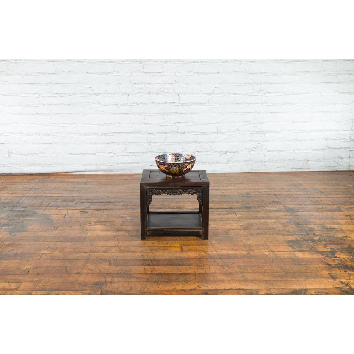 Chinese Late Qing Dynasty 1900s Stool with Cloud-Carved Apron and Lower Shelf-14. Asian & Chinese Furniture, Art, Antiques, Vintage Home Décor for sale at FEA Home