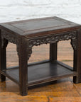Chinese Late Qing Dynasty 1900s Stool with Cloud-Carved Apron and Lower Shelf-15. Asian & Chinese Furniture, Art, Antiques, Vintage Home Décor for sale at FEA Home