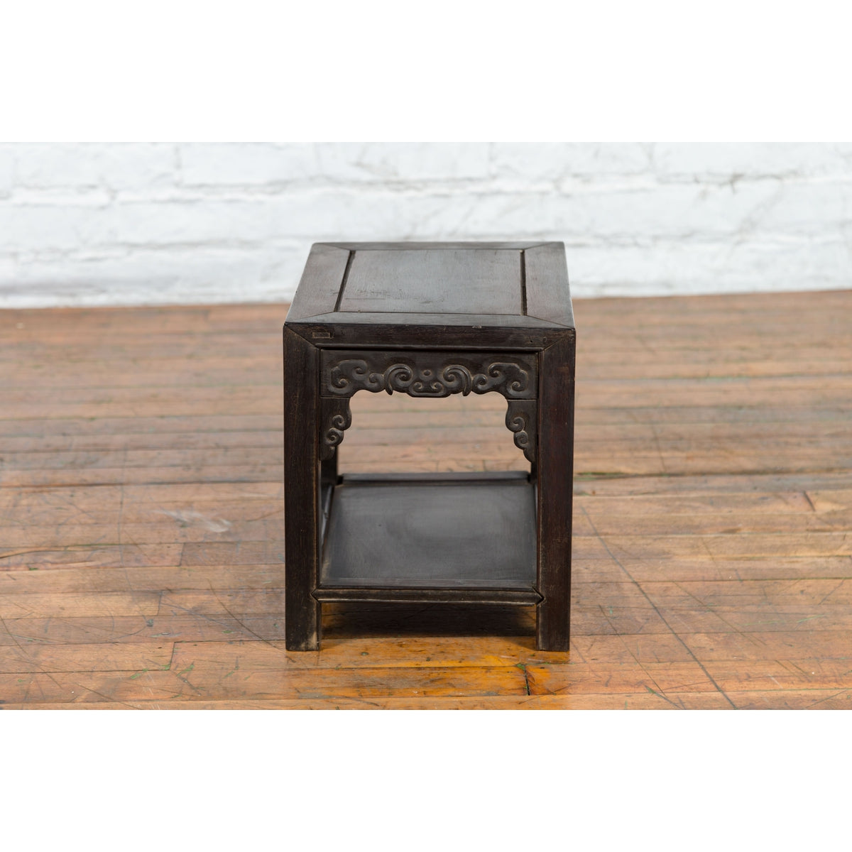 Chinese Late Qing Dynasty 1900s Stool with Cloud-Carved Apron and Lower Shelf-16. Asian & Chinese Furniture, Art, Antiques, Vintage Home Décor for sale at FEA Home