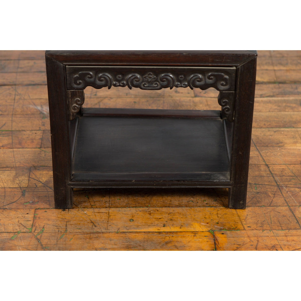 Chinese Late Qing Dynasty 1900s Stool with Cloud-Carved Apron and Lower Shelf-18. Asian & Chinese Furniture, Art, Antiques, Vintage Home Décor for sale at FEA Home