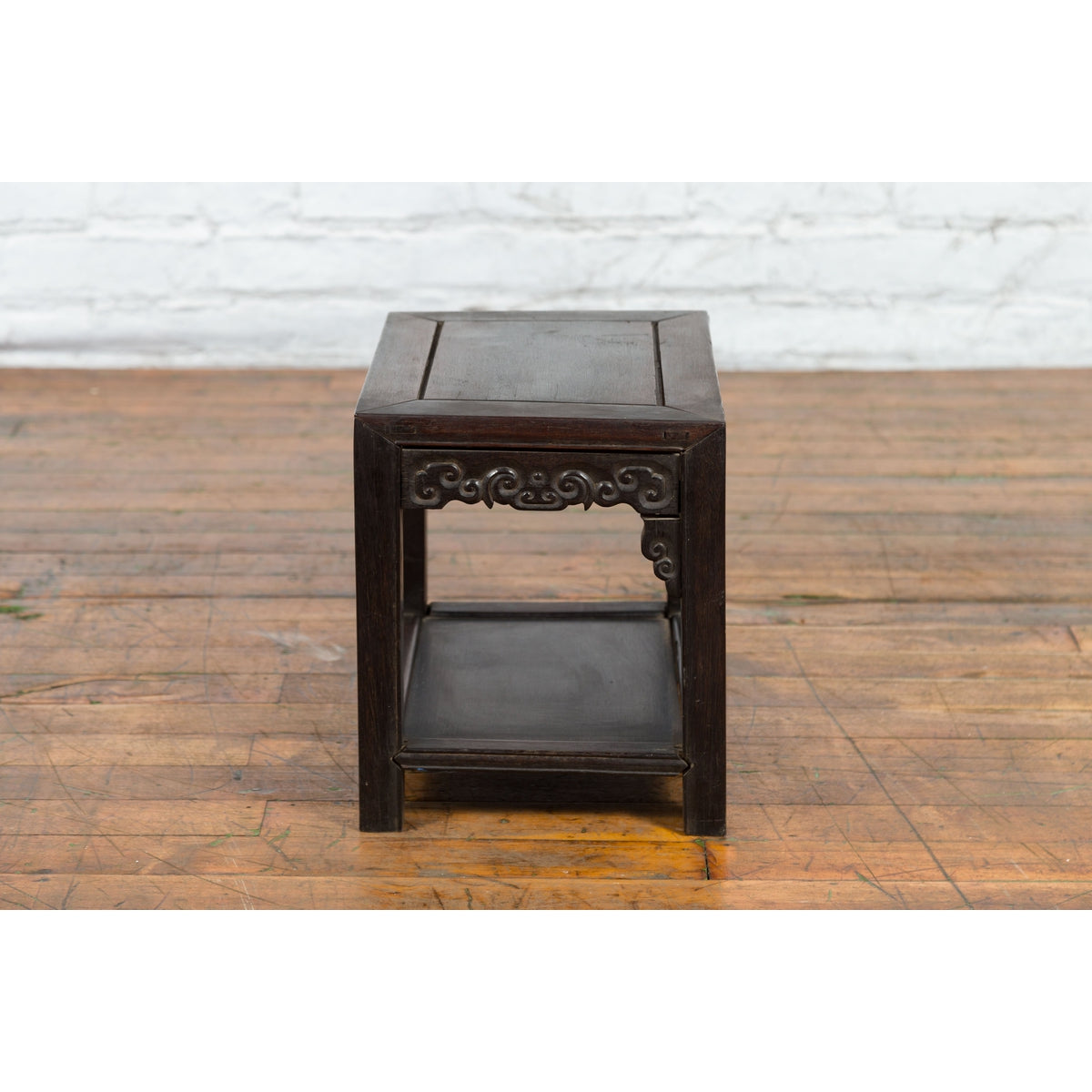 Chinese Late Qing Dynasty 1900s Stool with Cloud-Carved Apron and Lower Shelf-19. Asian & Chinese Furniture, Art, Antiques, Vintage Home Décor for sale at FEA Home