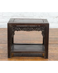 Chinese Late Qing Dynasty 1900s Stool with Cloud-Carved Apron and Lower Shelf-4. Asian & Chinese Furniture, Art, Antiques, Vintage Home Décor for sale at FEA Home