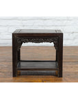 Chinese Late Qing Dynasty 1900s Stool with Cloud-Carved Apron and Lower Shelf-5. Asian & Chinese Furniture, Art, Antiques, Vintage Home Décor for sale at FEA Home