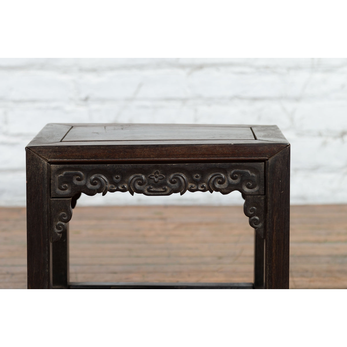 Chinese Late Qing Dynasty 1900s Stool with Cloud-Carved Apron and Lower Shelf-6. Asian & Chinese Furniture, Art, Antiques, Vintage Home Décor for sale at FEA Home