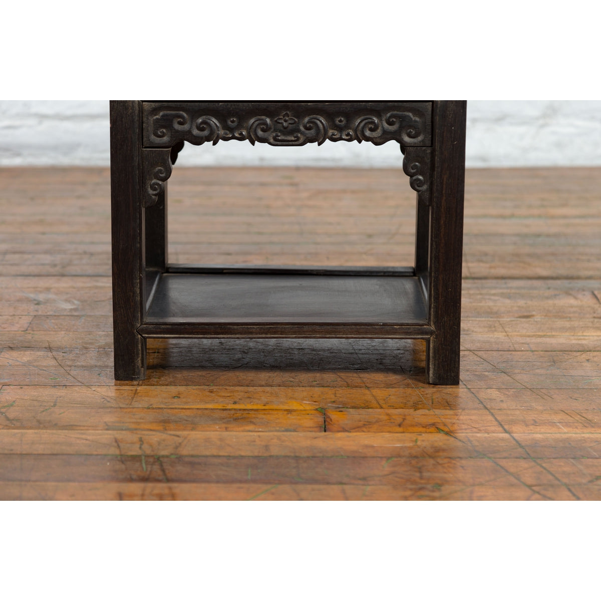 Chinese Late Qing Dynasty 1900s Stool with Cloud-Carved Apron and Lower Shelf-7. Asian & Chinese Furniture, Art, Antiques, Vintage Home Décor for sale at FEA Home