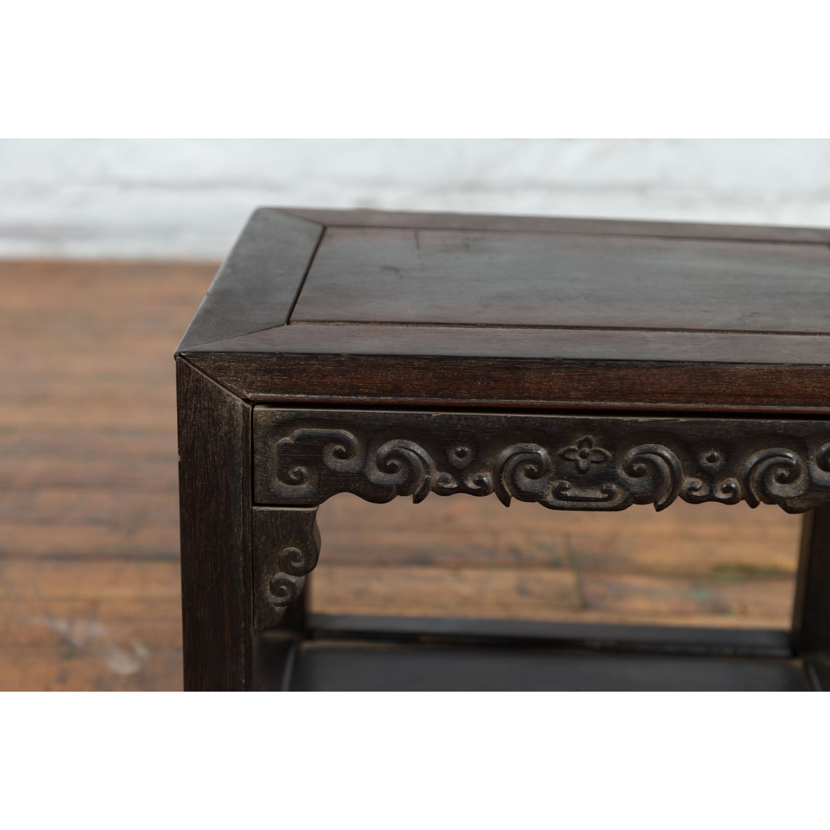 Chinese Late Qing Dynasty 1900s Stool with Cloud-Carved Apron and Lower Shelf-8. Asian & Chinese Furniture, Art, Antiques, Vintage Home Décor for sale at FEA Home