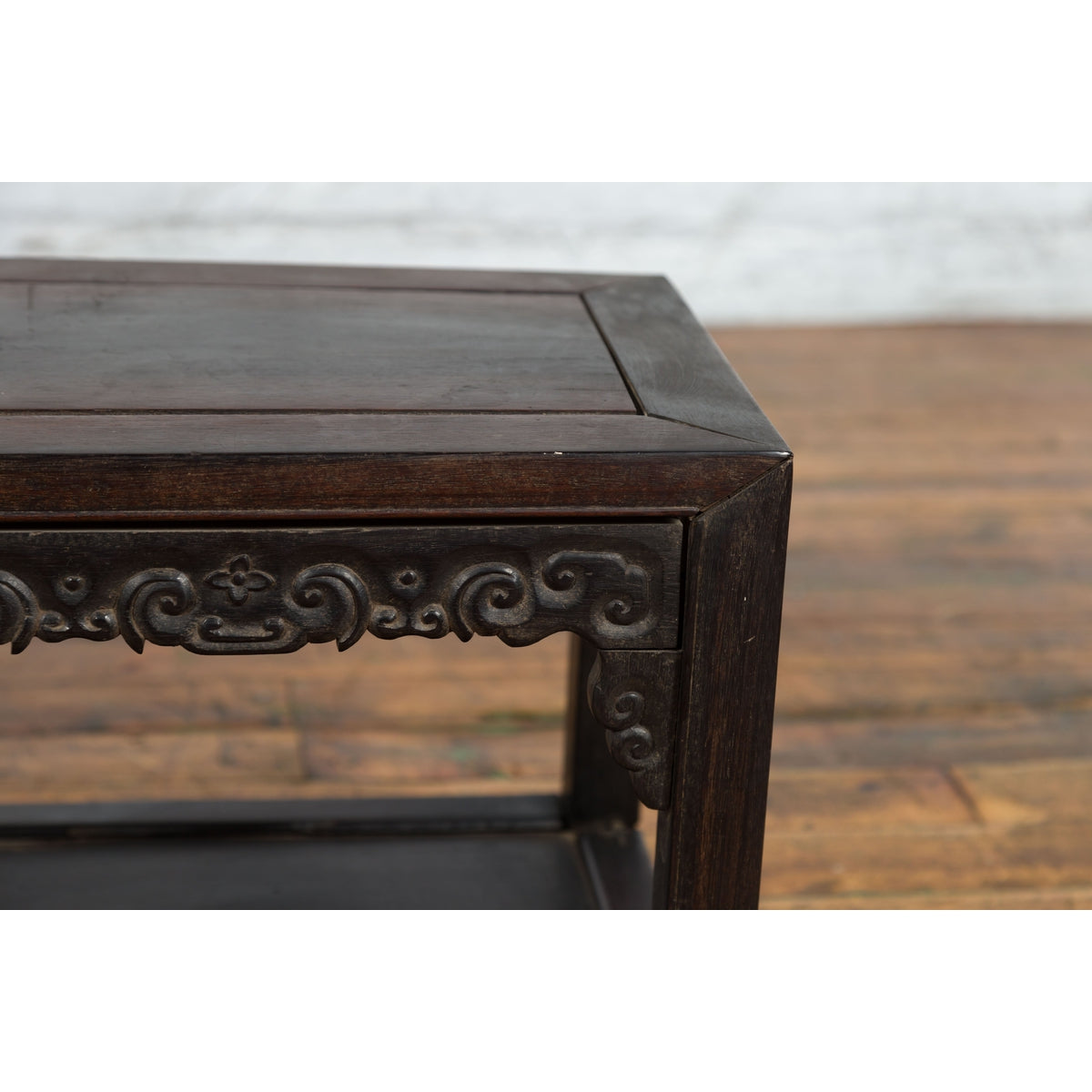 Chinese Late Qing Dynasty 1900s Stool with Cloud-Carved Apron and Lower Shelf-9. Asian & Chinese Furniture, Art, Antiques, Vintage Home Décor for sale at FEA Home