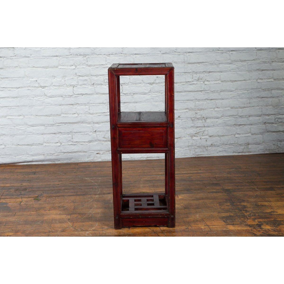 Chinese Late Qing Dynasty 1900s Tiered Table with Drawer and Fretwork Shelf-12. Asian & Chinese Furniture, Art, Antiques, Vintage Home Décor for sale at FEA Home