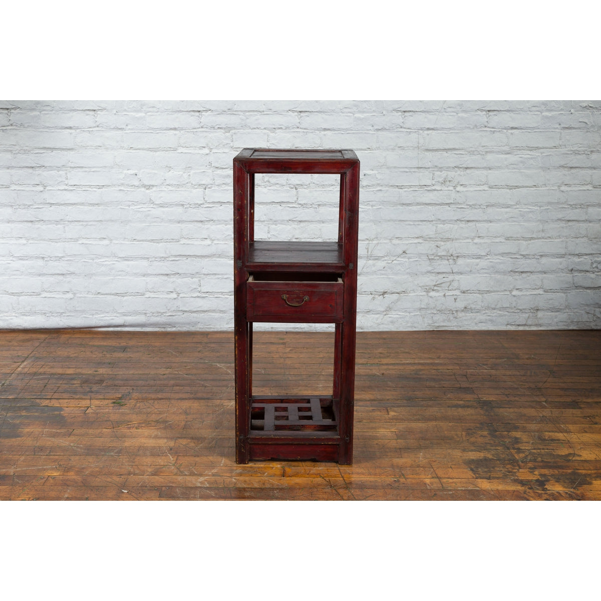 Chinese Late Qing Dynasty 1900s Tiered Table with Drawer and Fretwork Shelf-9. Asian & Chinese Furniture, Art, Antiques, Vintage Home Décor for sale at FEA Home