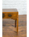 Chinese Late Qing Dynasty Elm Desk with Two Drawers and Ornate Brass Hardware-13. Asian & Chinese Furniture, Art, Antiques, Vintage Home Décor for sale at FEA Home