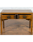 Chinese Late Qing Dynasty Elm Desk with Two Drawers and Ornate Brass Hardware-6. Asian & Chinese Furniture, Art, Antiques, Vintage Home Décor for sale at FEA Home