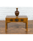 Chinese Late Qing Dynasty Elm Desk with Two Drawers and Ornate Brass Hardware-8. Asian & Chinese Furniture, Art, Antiques, Vintage Home Décor for sale at FEA Home