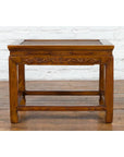 Chinese Late Qing Dynasty Elmwood Side Table with Low-Relied Carved Frieze-12. Asian & Chinese Furniture, Art, Antiques, Vintage Home Décor for sale at FEA Home