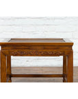 Chinese Late Qing Dynasty Elmwood Side Table with Low-Relied Carved Frieze-13. Asian & Chinese Furniture, Art, Antiques, Vintage Home Décor for sale at FEA Home
