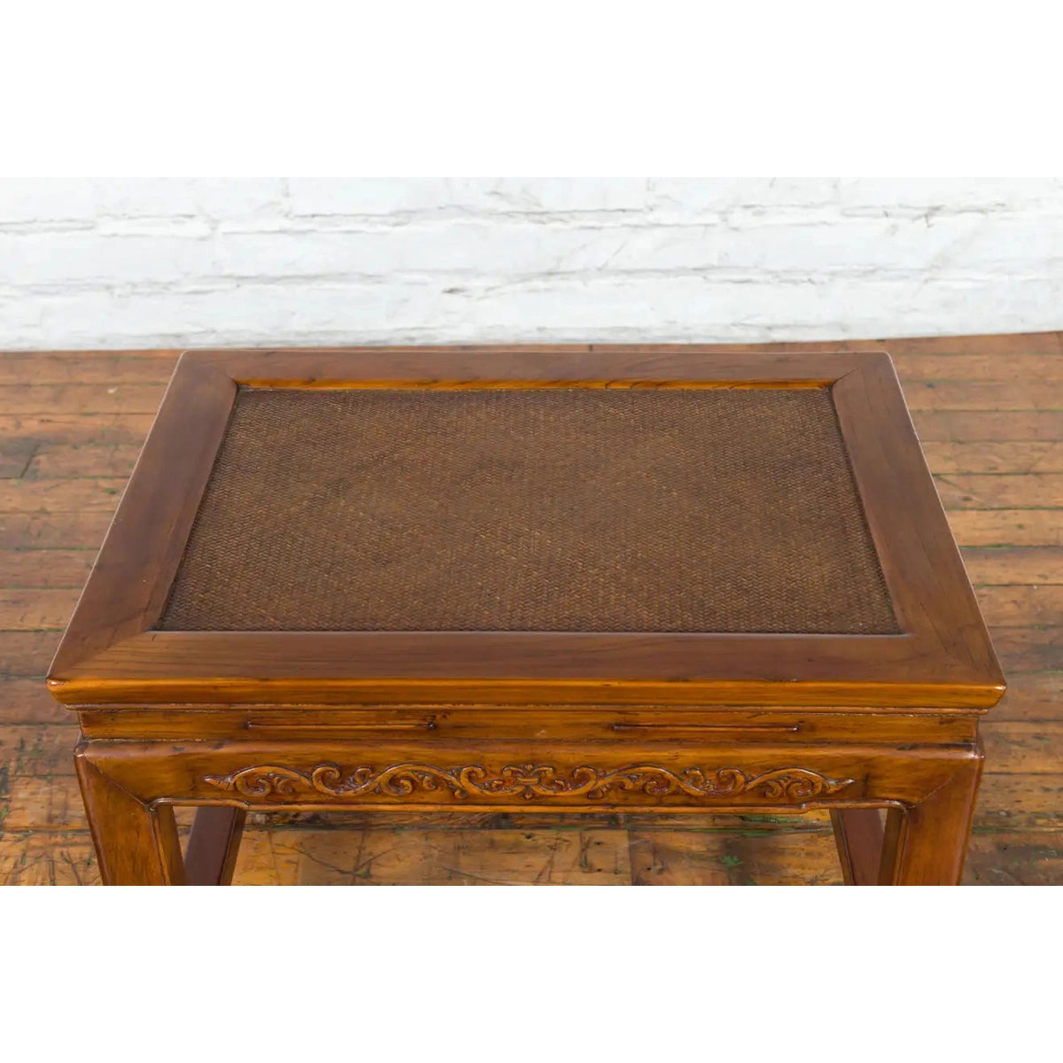 Chinese Late Qing Dynasty Elmwood Side Table with Low-Relied Carved Frieze-14. Asian & Chinese Furniture, Art, Antiques, Vintage Home Décor for sale at FEA Home