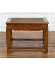 Chinese Late Qing Dynasty Elmwood Side Table with Low-Relied Carved Frieze-2. Asian & Chinese Furniture, Art, Antiques, Vintage Home Décor for sale at FEA Home