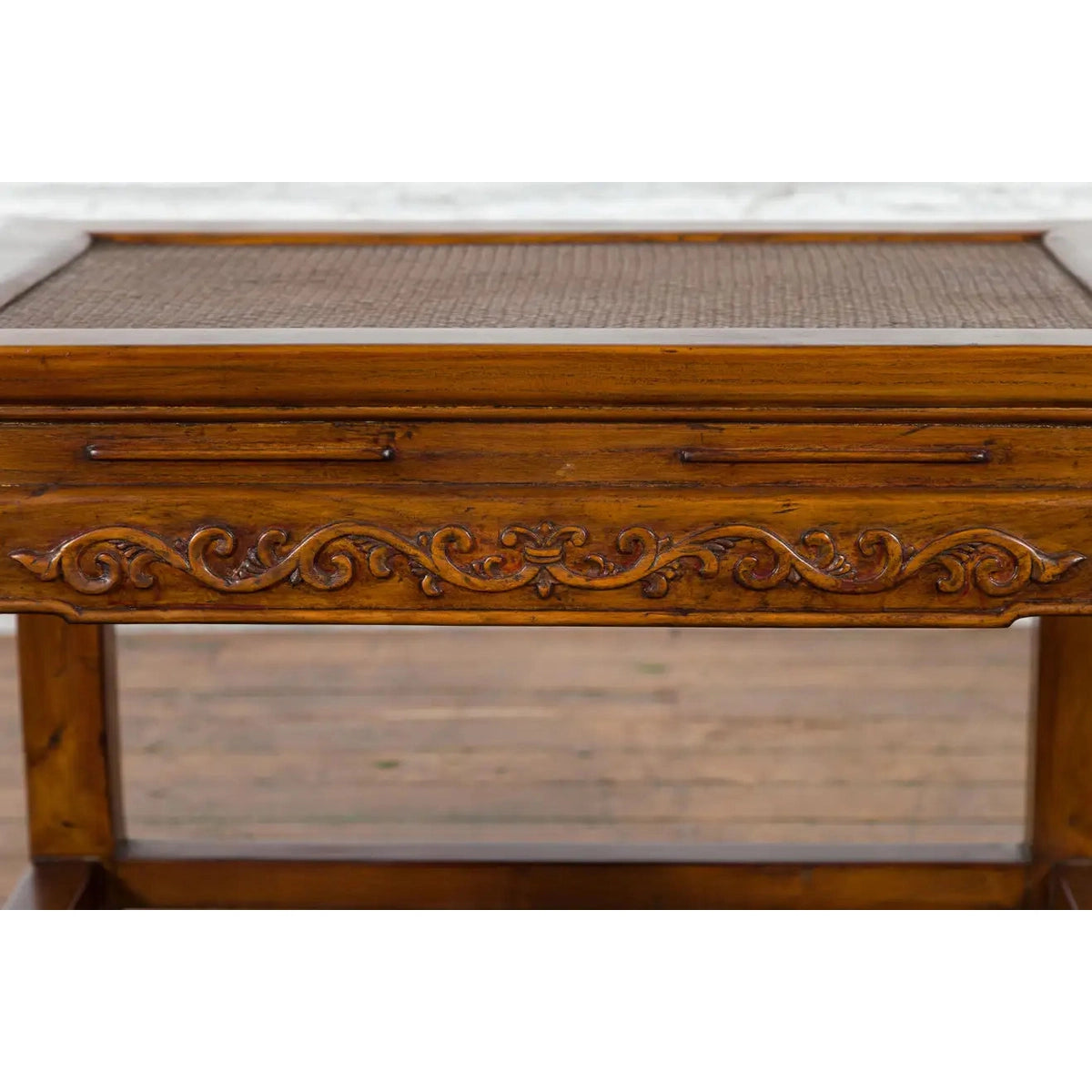 Chinese Late Qing Dynasty Elmwood Side Table with Low-Relied Carved Frieze-6. Asian & Chinese Furniture, Art, Antiques, Vintage Home Décor for sale at FEA Home