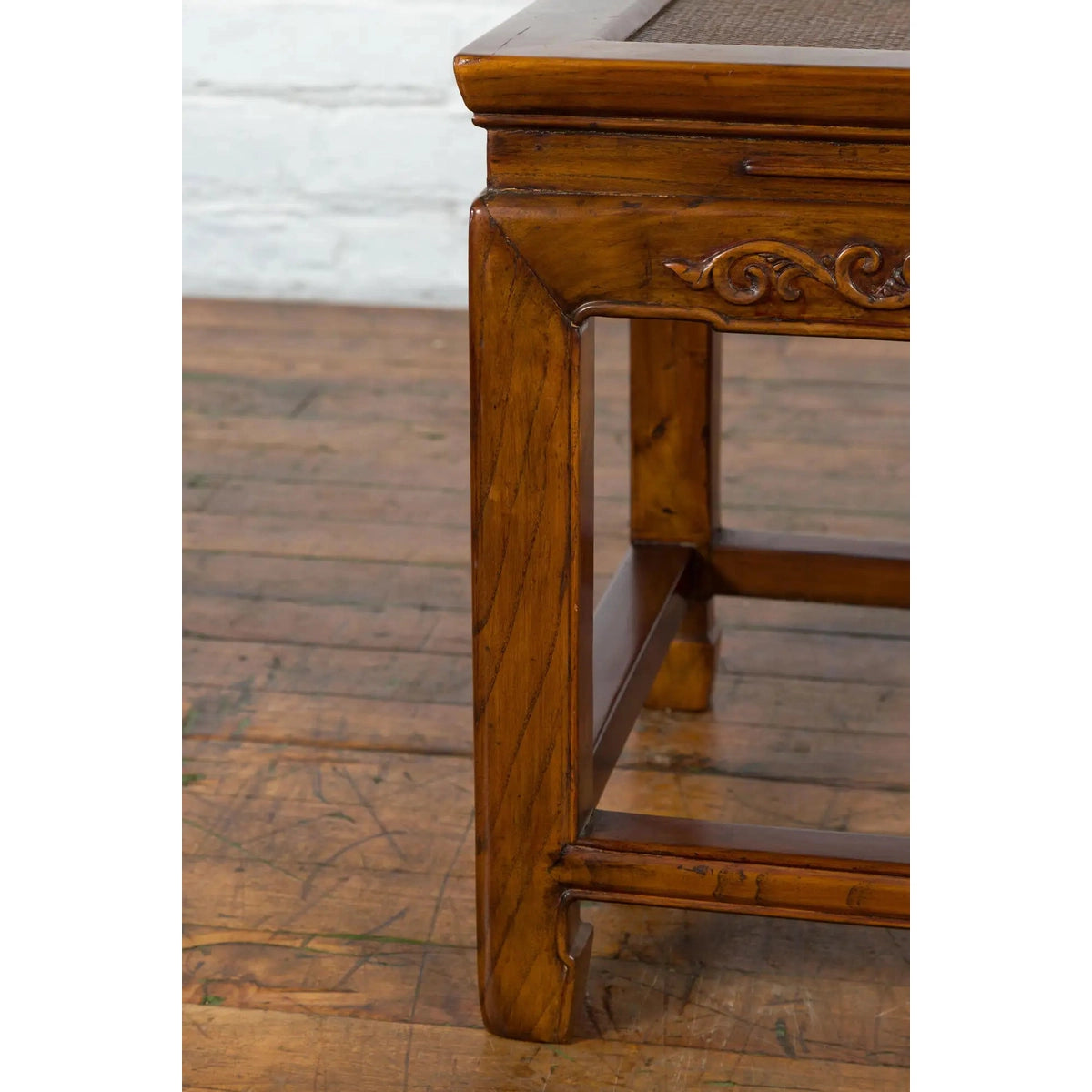 Chinese Late Qing Dynasty Elmwood Side Table with Low-Relied Carved Frieze-7. Asian & Chinese Furniture, Art, Antiques, Vintage Home Décor for sale at FEA Home
