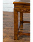 Chinese Late Qing Dynasty Elmwood Side Table with Low-Relied Carved Frieze-7. Asian & Chinese Furniture, Art, Antiques, Vintage Home Décor for sale at FEA Home