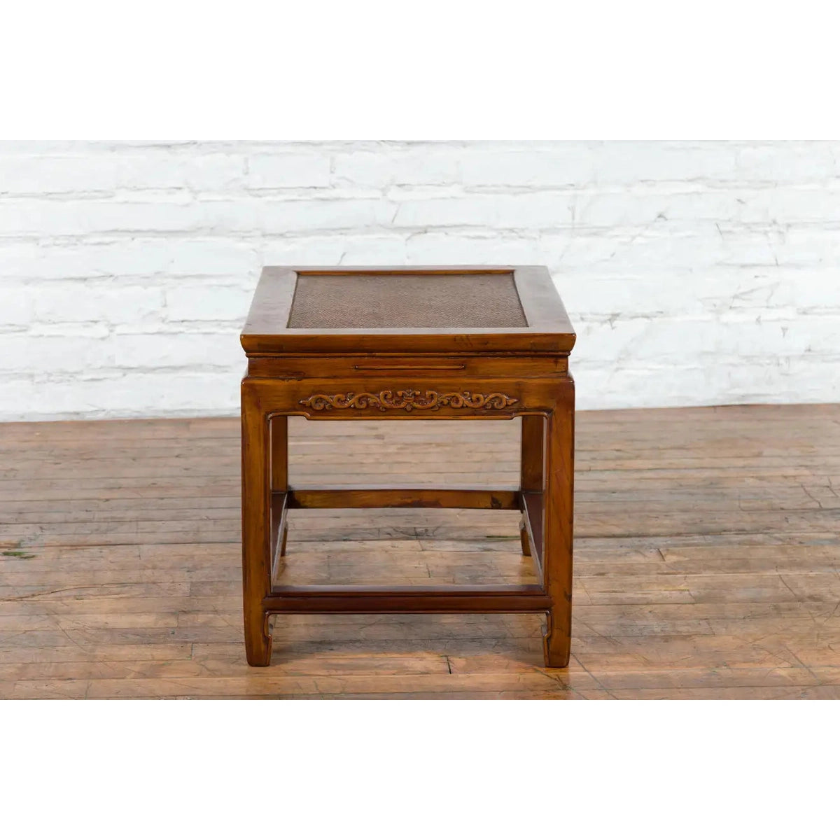 Chinese Late Qing Dynasty Elmwood Side Table with Low-Relied Carved Frieze-9. Asian & Chinese Furniture, Art, Antiques, Vintage Home Décor for sale at FEA Home