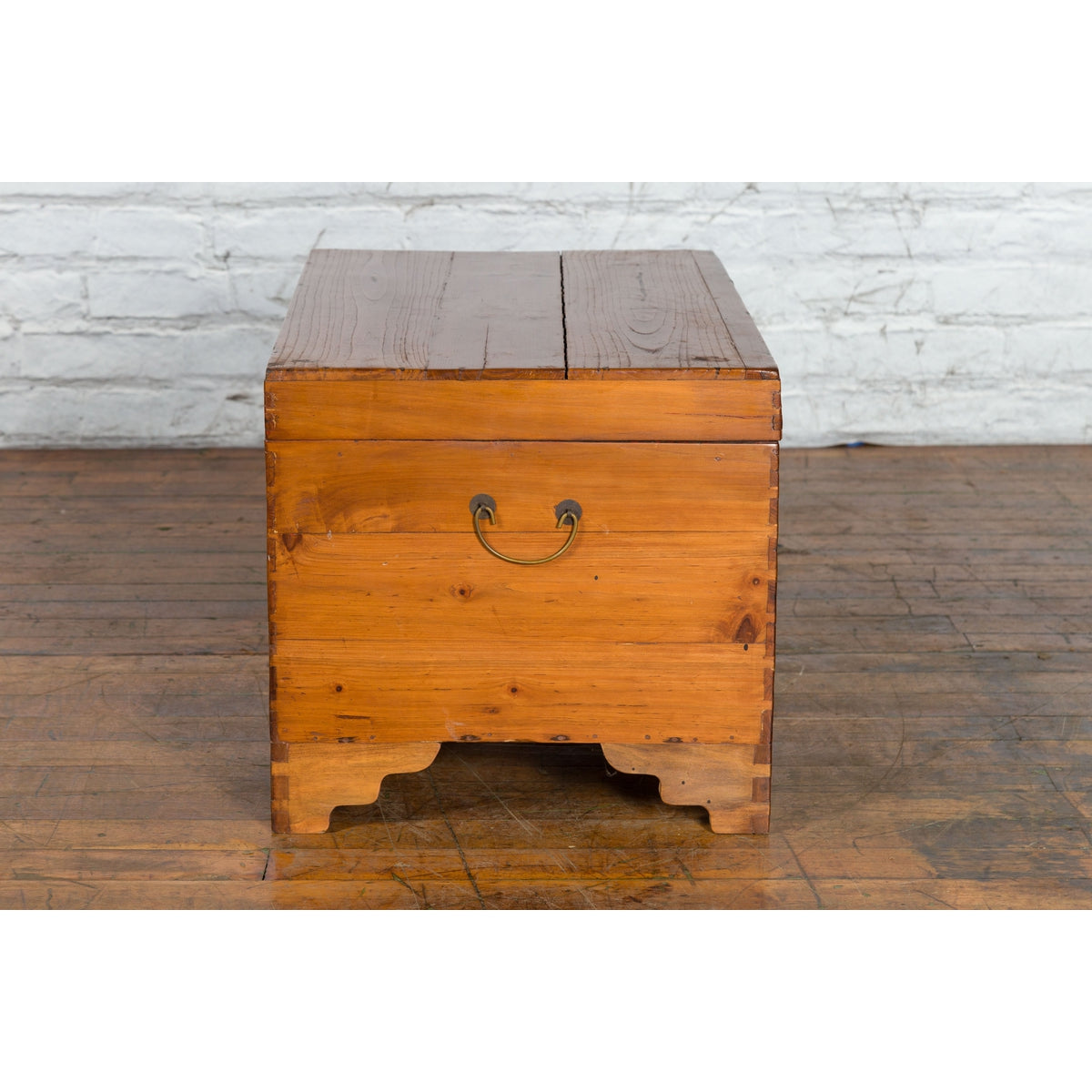 Chinese Late Qing Dynasty Pine Chest with Brass Hardware and Bracket Feet-14. Asian & Chinese Furniture, Art, Antiques, Vintage Home Décor for sale at FEA Home