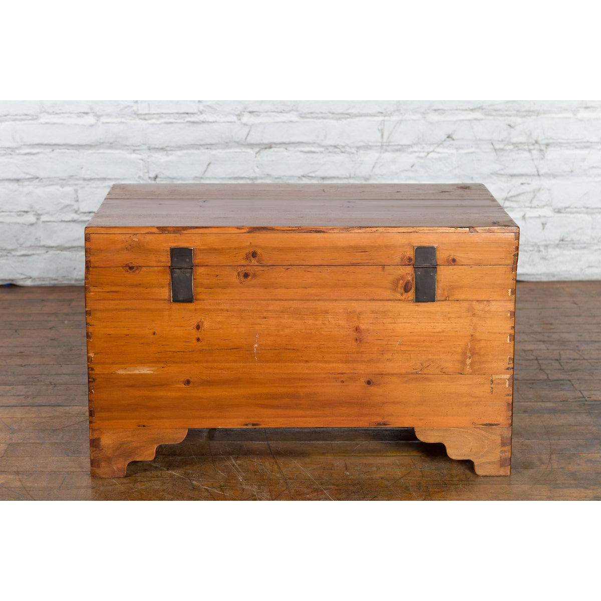 Chinese Late Qing Dynasty Pine Chest with Brass Hardware and Bracket Feet-16. Asian & Chinese Furniture, Art, Antiques, Vintage Home Décor for sale at FEA Home