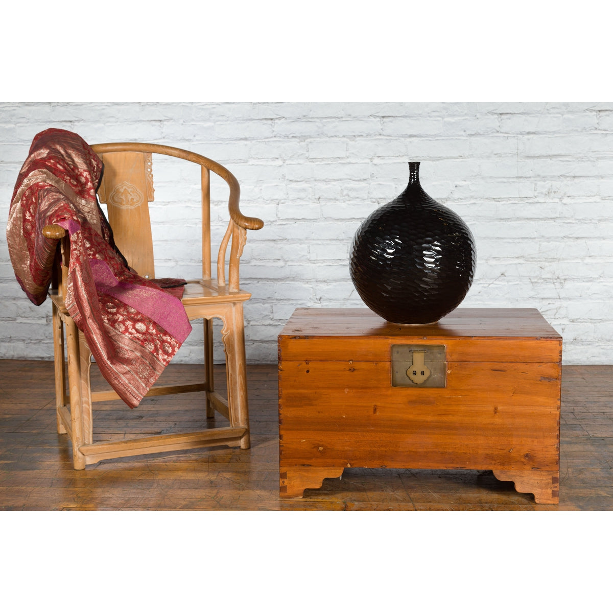 Chinese Late Qing Dynasty Pine Chest with Brass Hardware and Bracket Feet-3. Asian & Chinese Furniture, Art, Antiques, Vintage Home Décor for sale at FEA Home