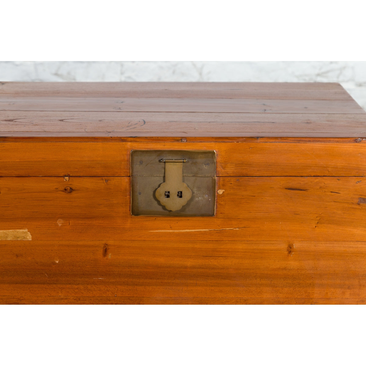 Chinese Late Qing Dynasty Pine Chest with Brass Hardware and Bracket Feet-8. Asian & Chinese Furniture, Art, Antiques, Vintage Home Décor for sale at FEA Home