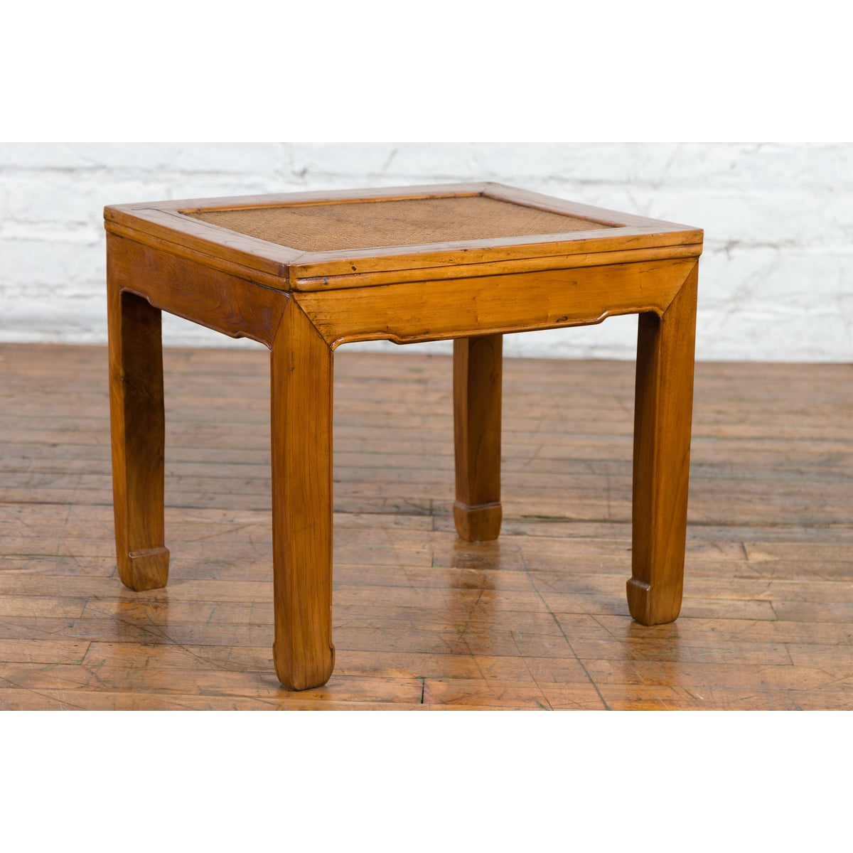 Chinese Late Qing Dynasty Side Table with Woven Rattan Top and Horse Hoof Feet-13. Asian & Chinese Furniture, Art, Antiques, Vintage Home Décor for sale at FEA Home