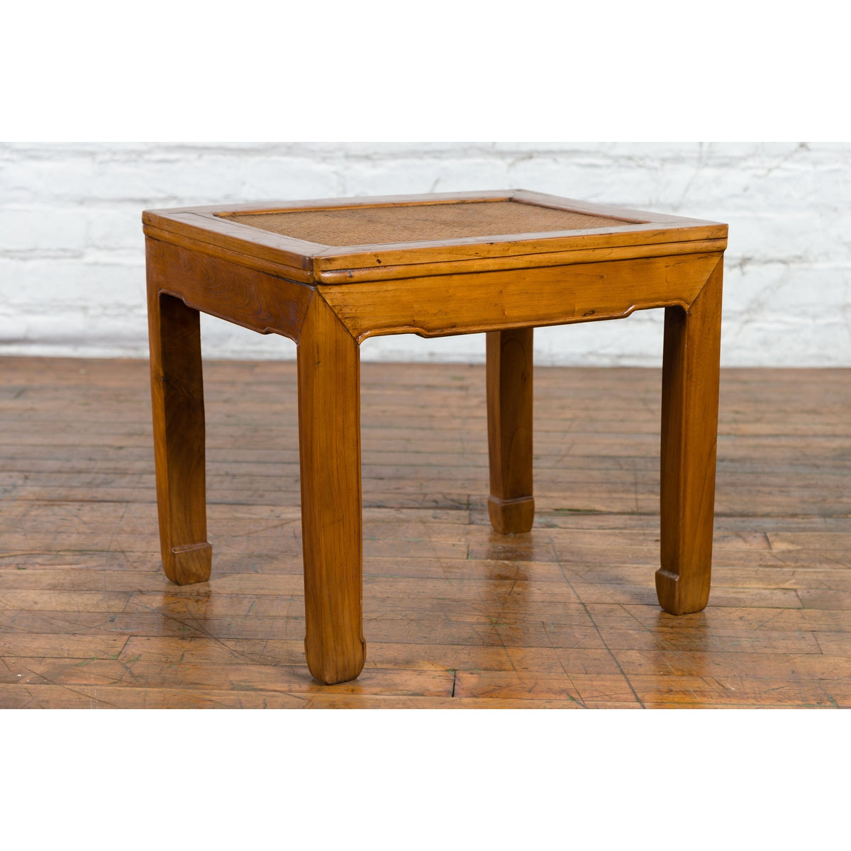 Chinese Late Qing Dynasty Side Table with Woven Rattan Top and Horse Hoof Feet-14. Asian & Chinese Furniture, Art, Antiques, Vintage Home Décor for sale at FEA Home