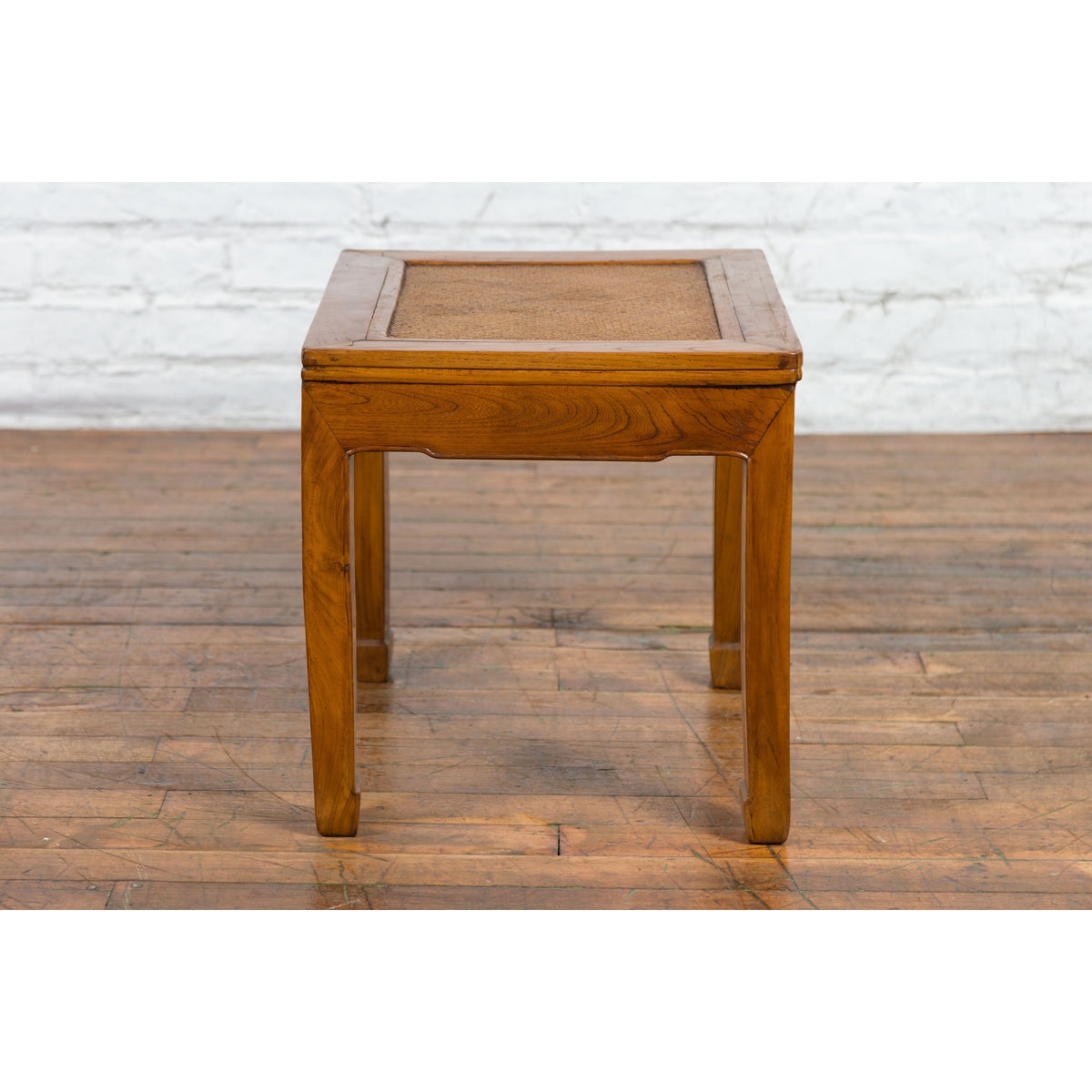 Chinese Late Qing Dynasty Side Table with Woven Rattan Top and Horse Hoof Feet-15. Asian & Chinese Furniture, Art, Antiques, Vintage Home Décor for sale at FEA Home